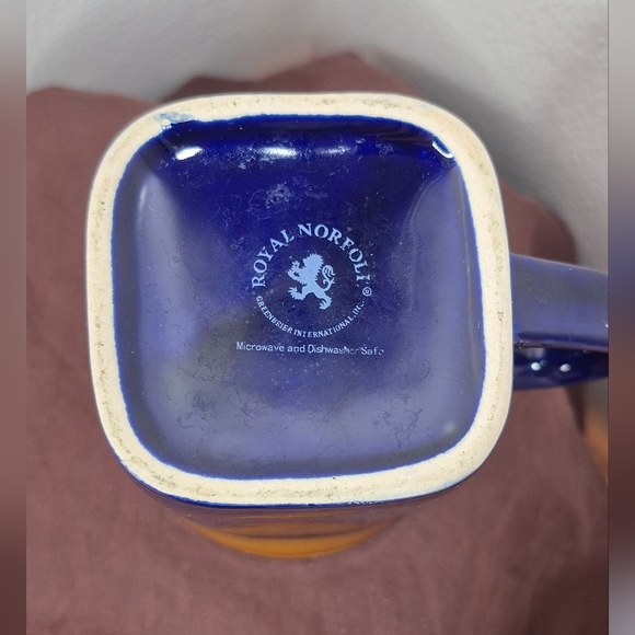 Royal Norfolk Stoneware Square Coffee Mug Cobalt Blue & Brown 14 oz - Picture 8 of 9